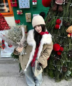Korean Style Pumpkin Fox Fur Collar Parka Coat for Women - Stylish Loose Winter Workwear Outerwear