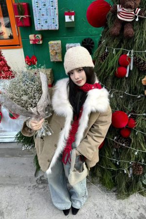 Korean Style Pumpkin Fox Fur Collar Parka Coat for Women - Stylish Loose Winter Workwear Outerwear