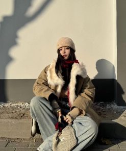 Korean Style Pumpkin Fox Fur Collar Parka Coat for Women - Stylish Loose Winter Workwear Outerwear