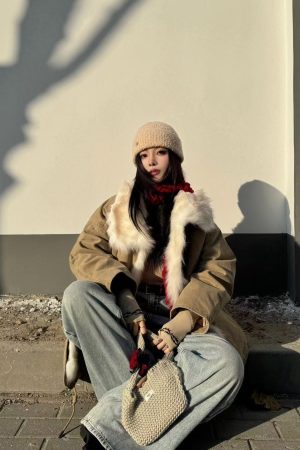 Korean Style Pumpkin Fox Fur Collar Parka Coat for Women - Stylish Loose Winter Workwear Outerwear