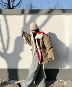 Korean Style Pumpkin Fox Fur Collar Parka Coat for Women - Stylish Loose Winter Workwear Outerwear