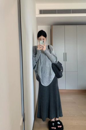 Korean Style Pumpkin Loose Batwing Sleeve Sweater for Women - Irregular Hem, Cozy Wool Design, Relaxed Fit