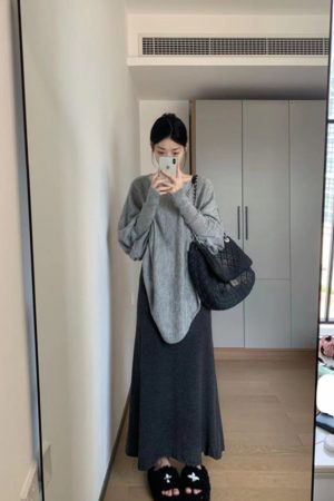 Korean Style Pumpkin Loose Batwing Sleeve Sweater for Women - Irregular Hem, Cozy Wool Design, Relaxed Fit