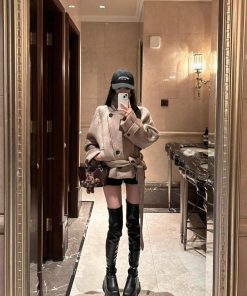 Korean Style Pumpkin Mousse Woolen Coat for Women - High-End Short Rice Grain Overcoat for Autumn Winter 2025