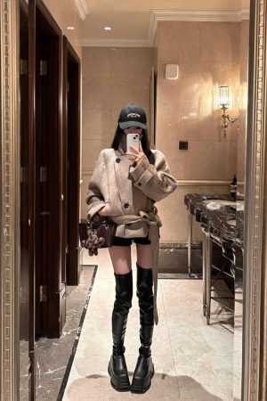 Korean Style Pumpkin Mousse Woolen Coat for Women - High-End Short Rice Grain Overcoat for Autumn Winter 2025