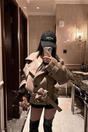 Korean Style Pumpkin Mousse Woolen Coat for Women - High-End Short Rice Grain Overcoat for Autumn Winter 2025