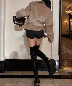 Korean Style Pumpkin Mousse Woolen Coat for Women - High-End Short Rice Grain Overcoat for Autumn Winter 2025