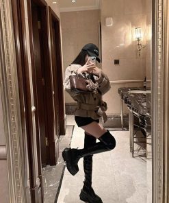 Korean Style Pumpkin Mousse Woolen Coat for Women - High-End Short Rice Grain Overcoat for Autumn Winter 2025