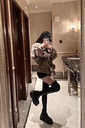 Korean Style Pumpkin Mousse Woolen Coat for Women - High-End Short Rice Grain Overcoat for Autumn Winter 2025