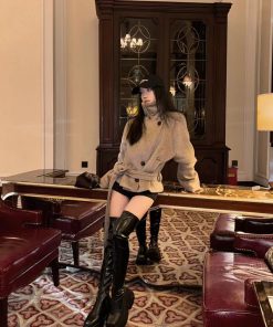 Korean Style Pumpkin Mousse Woolen Coat for Women - High-End Short Rice Grain Overcoat for Autumn Winter 2025