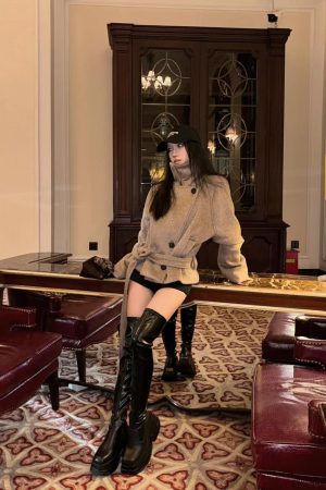 Korean Style Pumpkin Mousse Woolen Coat for Women - High-End Short Rice Grain Overcoat for Autumn Winter 2025