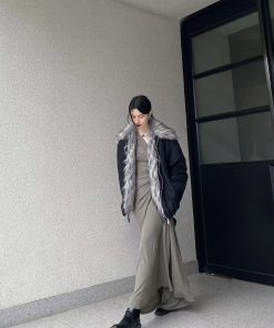 Korean Style Pumpkin Plush Spliced Cotton Coat for Women with Eco-Friendly Fur Lining - Warm Jacket for Fall/Winter Fashion