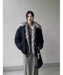 Korean Style Pumpkin Plush Spliced Cotton Coat for Women with Eco-Friendly Fur Lining - Warm Jacket for Fall/Winter Fashion