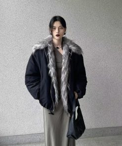 Korean Style Pumpkin Plush Spliced Cotton Coat for Women with Eco-Friendly Fur Lining - Warm Jacket for Fall/Winter Fashion