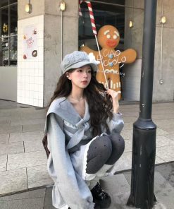 Korean Style Pumpkin Ruffled Lace Hem Sweatshirt Dress with Sailor Collar and Bow Tie for Girls