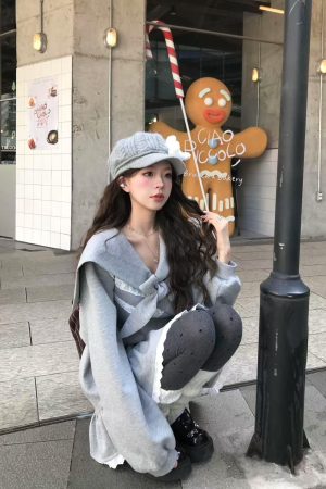 Korean Style Pumpkin Ruffled Lace Hem Sweatshirt Dress with Sailor Collar and Bow Tie for Girls