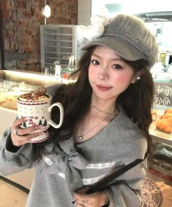 Korean Style Pumpkin Ruffled Lace Hem Sweatshirt Dress with Sailor Collar and Bow Tie for Girls