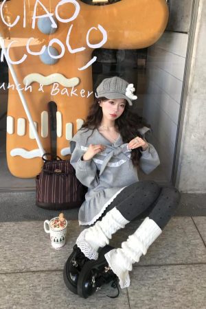 Korean Style Pumpkin Ruffled Lace Hem Sweatshirt Dress with Sailor Collar and Bow Tie for Girls