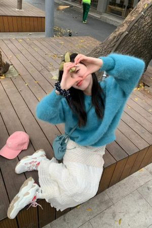 Korean Style Pumpkin Thick Warm Mink Cashmere Sweater for Women, Loose Fit Winter Knit Top