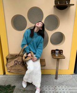 Korean Style Pumpkin Thick Warm Mink Cashmere Sweater for Women, Loose Fit Winter Knit Top