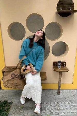 Korean Style Pumpkin Thick Warm Mink Cashmere Sweater for Women, Loose Fit Winter Knit Top