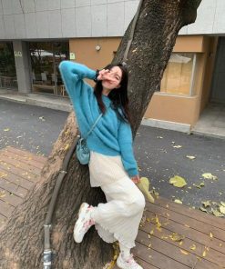 Korean Style Pumpkin Thick Warm Mink Cashmere Sweater for Women, Loose Fit Winter Knit Top