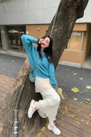 Korean Style Pumpkin Thick Warm Mink Cashmere Sweater for Women, Loose Fit Winter Knit Top