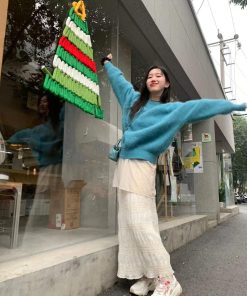 Korean Style Pumpkin Thick Warm Mink Cashmere Sweater for Women, Loose Fit Winter Knit Top