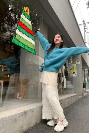 Korean Style Pumpkin Thick Warm Mink Cashmere Sweater for Women, Loose Fit Winter Knit Top