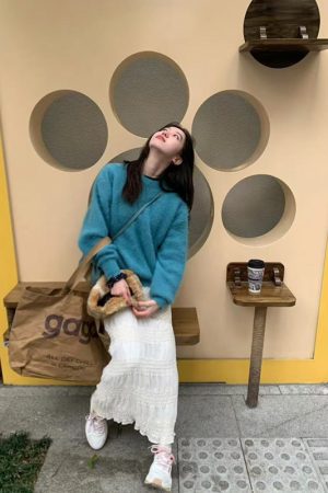 Korean Style Pumpkin Thick Warm Mink Cashmere Sweater for Women, Loose Fit Winter Knit Top
