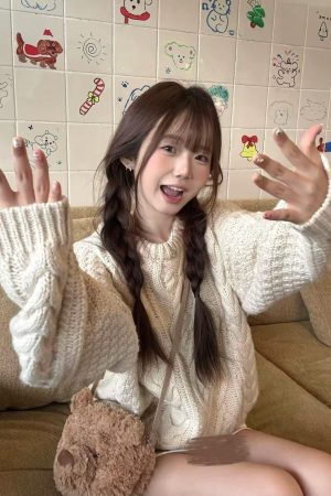 Korean Style Pumpkin Twisted Yarn Coarse Knit Sweater for Women, Vintage Cable Knit Loose Layered Top