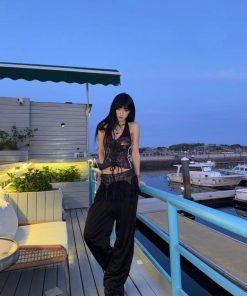 Korean Style Pumpkin Wide-Leg Balloon Pants with Side Zipper and Lace Splicing, Breathable Fashion Trousers for a Chic Look