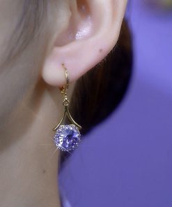 Korean-Style Purple Zircon Round Earrings for Women – Exquisite Light Luxury Versatile Ear Studs, Elegant High-End Jewelry