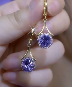 Korean-Style Purple Zircon Round Earrings for Women – Exquisite Light Luxury Versatile Ear Studs, Elegant High-End Jewelry