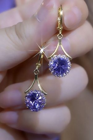 Korean-Style Purple Zircon Round Earrings for Women â€“ Exquisite Light Luxury Versatile Ear Studs, Elegant High-End Jewelry