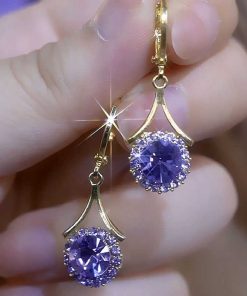 Korean-Style Purple Zircon Round Earrings for Women â€“ Exquisite Light Luxury Versatile Ear Studs, Elegant High-End Jewelry