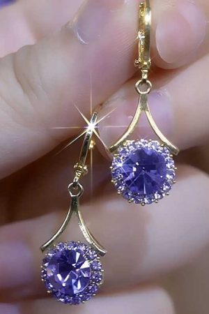 Korean-Style Purple Zircon Round Earrings for Women â€“ Exquisite Light Luxury Versatile Ear Studs, Elegant High-End Jewelry