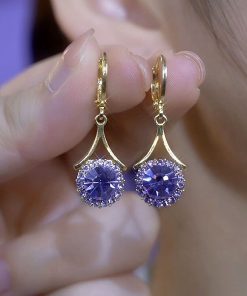 Korean-Style Purple Zircon Round Earrings for Women – Exquisite Light Luxury Versatile Ear Studs, Elegant High-End Jewelry