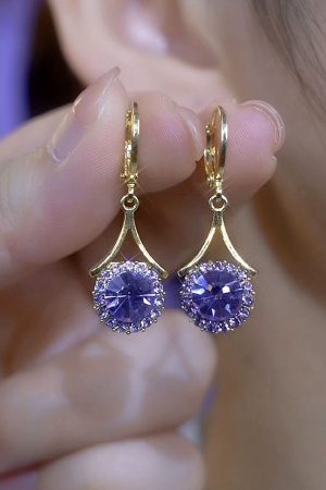 Korean-Style Purple Zircon Round Earrings for Women â€“ Exquisite Light Luxury Versatile Ear Studs, Elegant High-End Jewelry