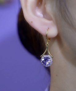 Korean-Style Purple Zircon Round Earrings for Women – Exquisite Light Luxury Versatile Ear Studs, Elegant High-End Jewelry