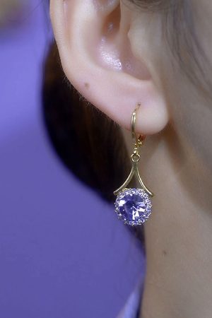 Korean-Style Purple Zircon Round Earrings for Women â€“ Exquisite Light Luxury Versatile Ear Studs, Elegant High-End Jewelry
