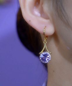Korean-Style Purple Zircon Round Earrings for Women – Exquisite Light Luxury Versatile Ear Studs, Elegant High-End Jewelry