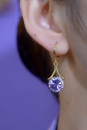 Korean-Style Purple Zircon Round Earrings for Women â€“ Exquisite Light Luxury Versatile Ear Studs, Elegant High-End Jewelry