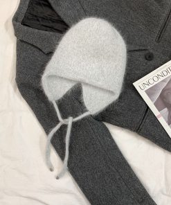 Korean Style Rabbit Fur Plush Pom-Pom Knitted Wool Hat for Women - Warm Autumn Winter Ear Protection & Versatile Fashion Accessory