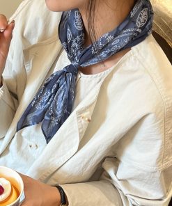 Korean-Style Retro Blue Paisley Silk Scarf - 2025 Spring/Summer Artistic Fashion Neck Accessory