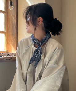 Korean-Style Retro Blue Paisley Silk Scarf - 2025 Spring/Summer Artistic Fashion Neck Accessory