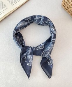 Korean-Style Retro Blue Paisley Silk Scarf - 2025 Spring/Summer Artistic Fashion Neck Accessory