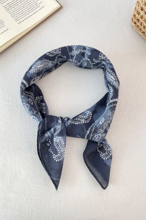 Korean-Style Retro Blue Paisley Silk Scarf - 2025 Spring/Summer Artistic Fashion Neck Accessory