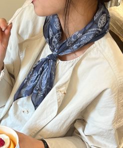 Korean-Style Retro Blue Paisley Silk Scarf - 2025 Spring/Summer Artistic Fashion Neck Accessory