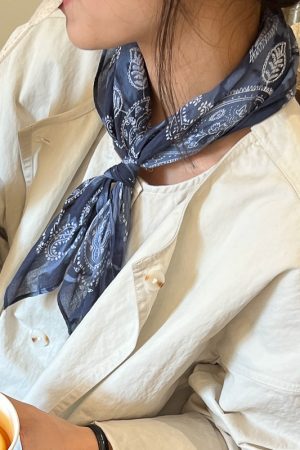 Korean-Style Retro Blue Paisley Silk Scarf - 2025 Spring/Summer Artistic Fashion Neck Accessory